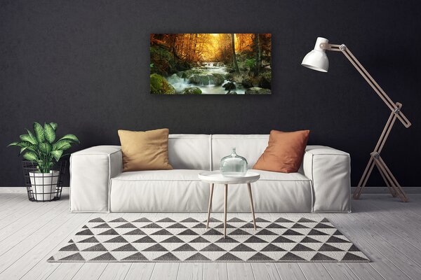 Tablou pe panza canvas Cascada Pietrele Natural Pădurea Brun Galben Gri Alb