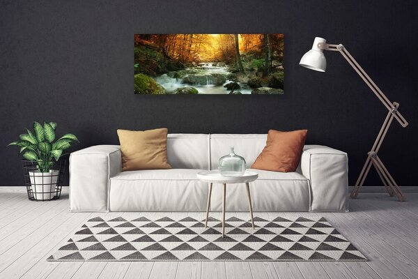 Tablou pe panza canvas Cascada Pietrele Natural Pădurea Brun Galben Gri Alb
