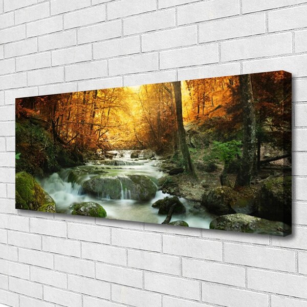 Tablou pe panza canvas Cascada Pietrele Natural Pădurea Brun Galben Gri Alb