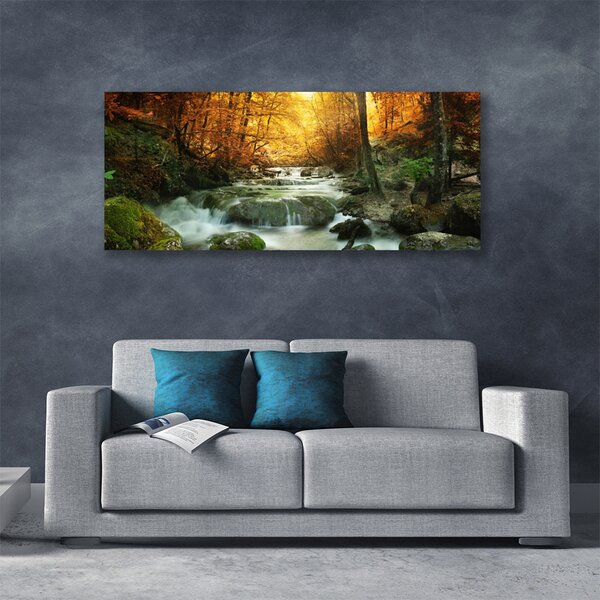 Tablou pe panza canvas Cascada Pietrele Natural Pădurea Brun Galben Gri Alb