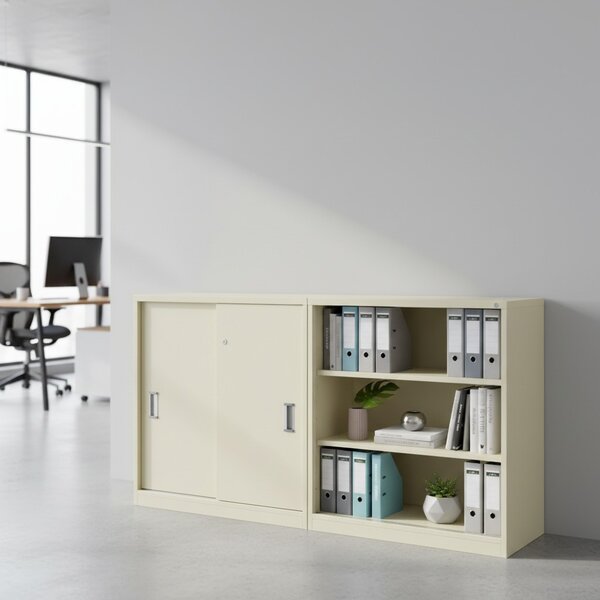 Dulap mic SimpleOffice 80 x 40 x 80 cm, stejar deschis / gri