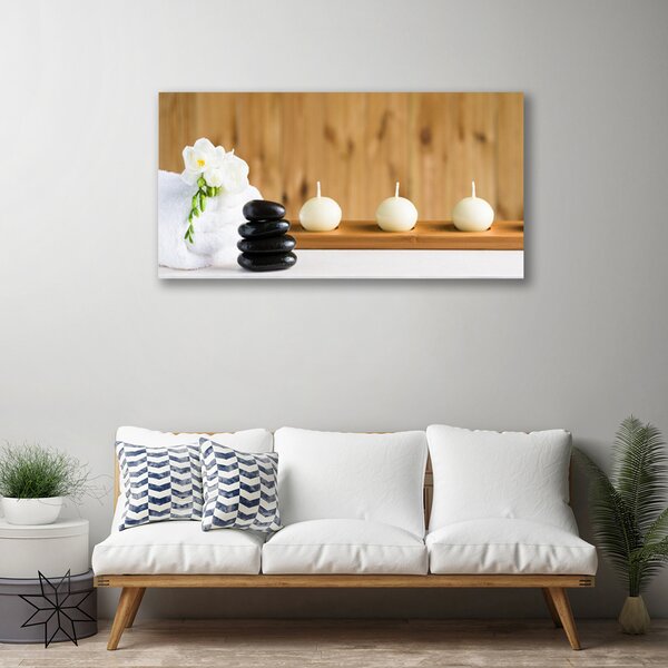 Tablou pe panza canvas Lumânări flori Stones Art Alb Negru