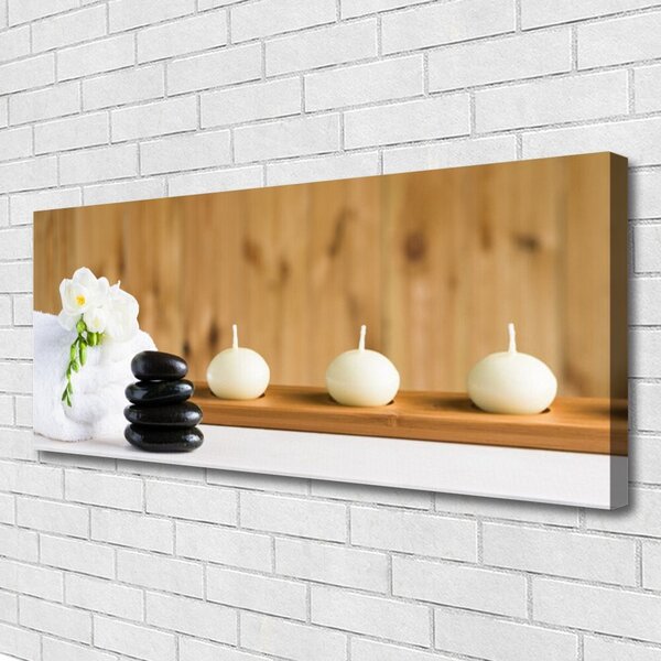 Tablou pe panza canvas Lumânări flori Stones Art Alb Negru