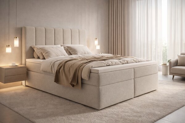 Pat continental cu spațiu de depozitare Mareli 160x200 - bouclé bej Quelle 03