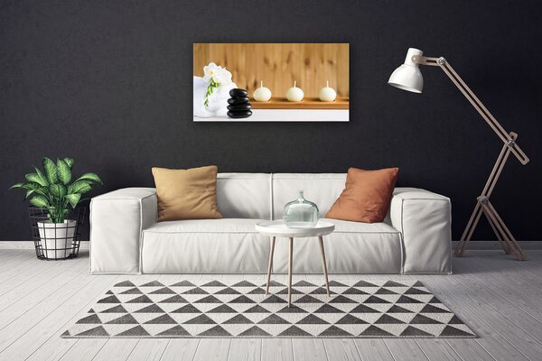 Tablou pe panza canvas Lumânări flori Stones Art Alb Negru