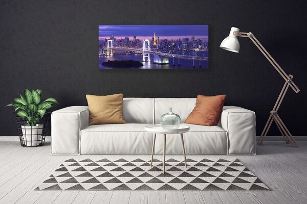 Tablou pe panza canvas Bridge City Arhitectura Violet Alb Galben