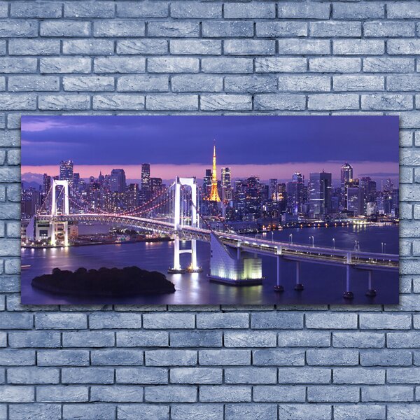 Tablou pe panza canvas Bridge City Arhitectura Violet Alb Galben