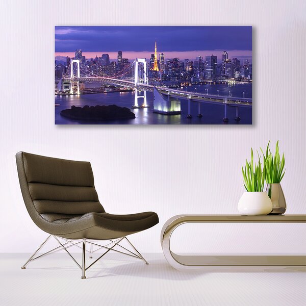 Tablou pe panza canvas Bridge City Arhitectura Violet Alb Galben