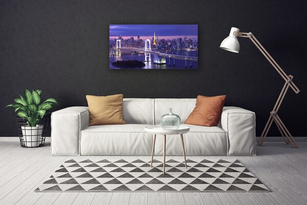 Tablou pe panza canvas Bridge City Arhitectura Violet Alb Galben