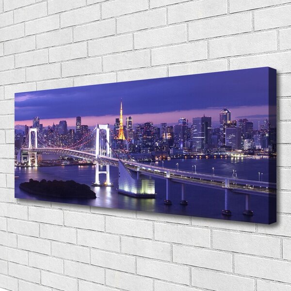 Tablou pe panza canvas Bridge City Arhitectura Violet Alb Galben