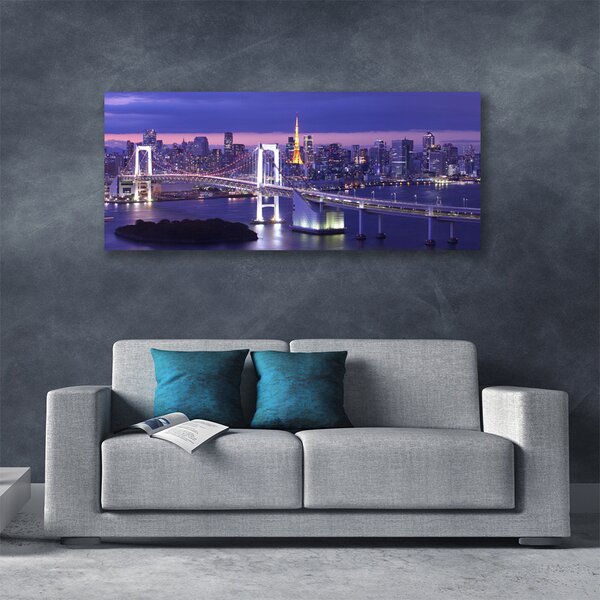Tablou pe panza canvas Bridge City Arhitectura Violet Alb Galben