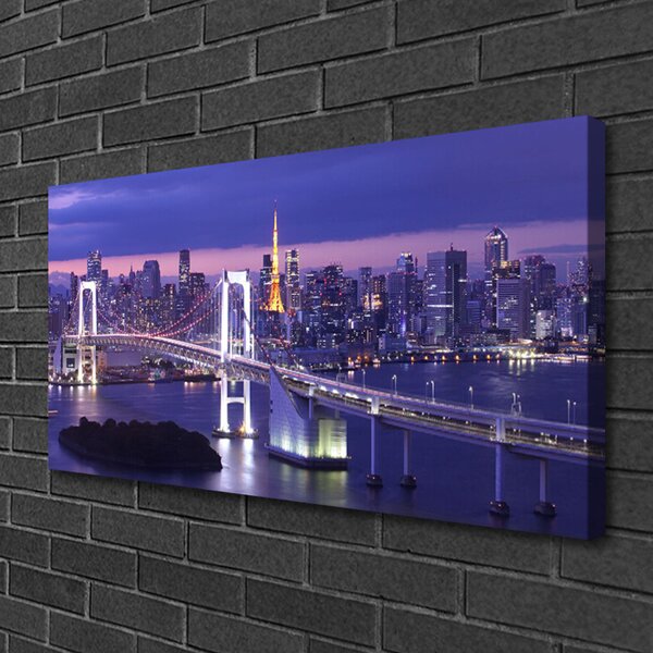 Tablou pe panza canvas Bridge City Arhitectura Violet Alb Galben