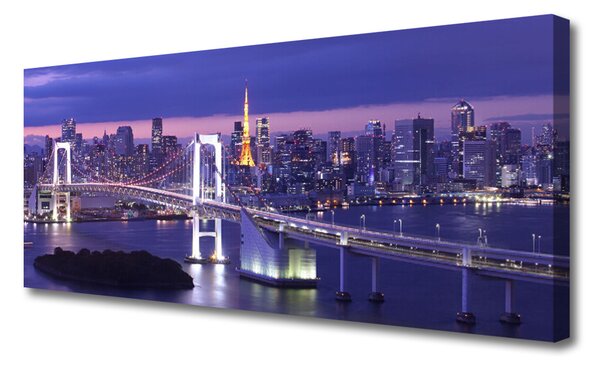 Tablou pe panza canvas Bridge City Arhitectura Violet Alb Galben