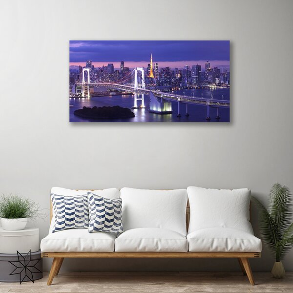 Tablou pe panza canvas Bridge City Arhitectura Violet Alb Galben