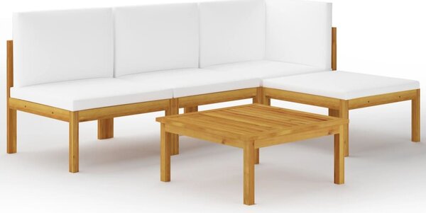Set mobilier de grădină, 5 piese, perne crem, lemn masiv acacia