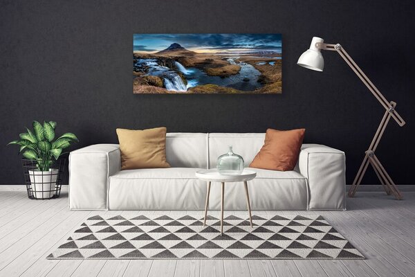Tablou pe panza canvas Munții Cascada Lacul Albastru Peisaj Gri Verde Alb