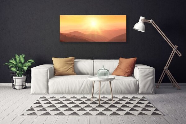 Tablou pe panza canvas Munții Sun Peisaj Galben Maro