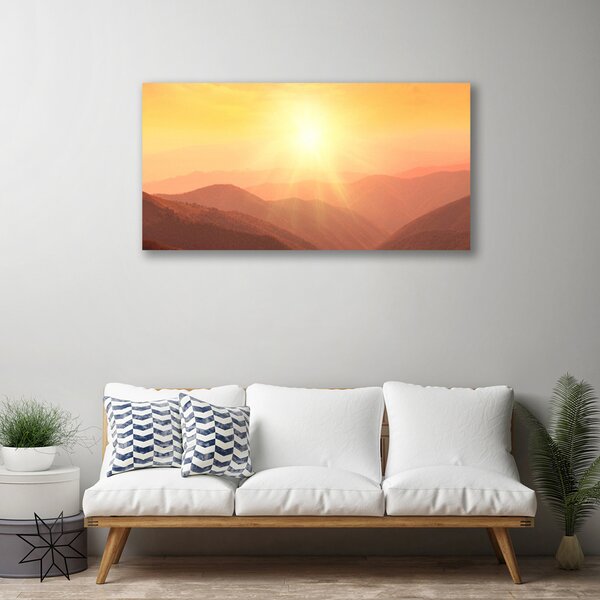 Tablou pe panza canvas Munții Sun Peisaj Galben Maro