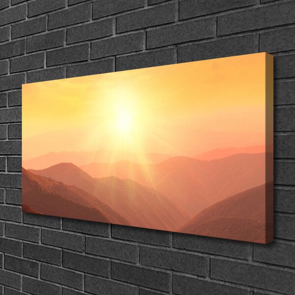 Tablou pe panza canvas Munții Sun Peisaj Galben Maro