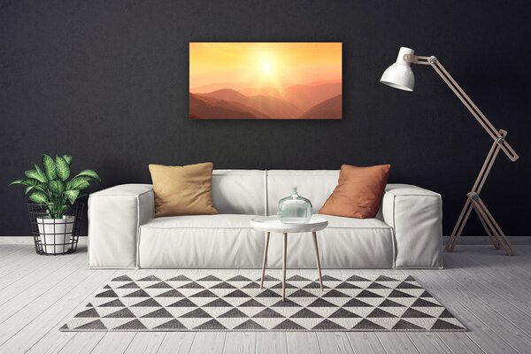Tablou pe panza canvas Munții Sun Peisaj Galben Maro
