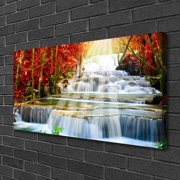 Tablou pe panza canvas Cascada Natural Pădurea Verde Portocaliu Albastru Alb