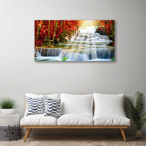 Tablou pe panza canvas Cascada Natural Pădurea Verde Portocaliu Albastru Alb