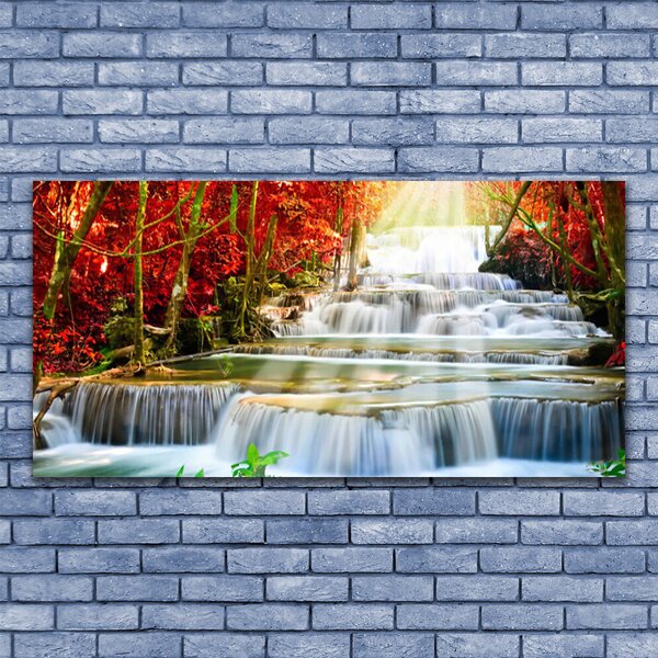 Tablou pe panza canvas Cascada Natural Pădurea Verde Portocaliu Albastru Alb