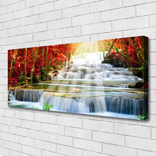 Tablou pe panza canvas Cascada Natural Pădurea Verde Portocaliu Albastru Alb