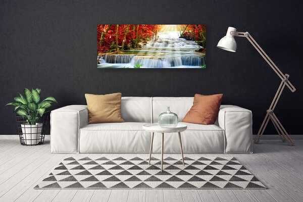 Tablou pe panza canvas Cascada Natural Pădurea Verde Portocaliu Albastru Alb