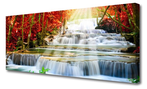 Tablou pe panza canvas Cascada Natural Pădurea Verde Portocaliu Albastru Alb