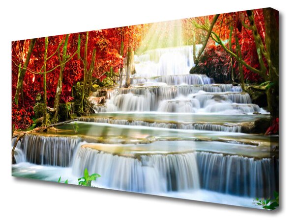 Tablou pe panza canvas Cascada Natural Pădurea Verde Portocaliu Albastru Alb