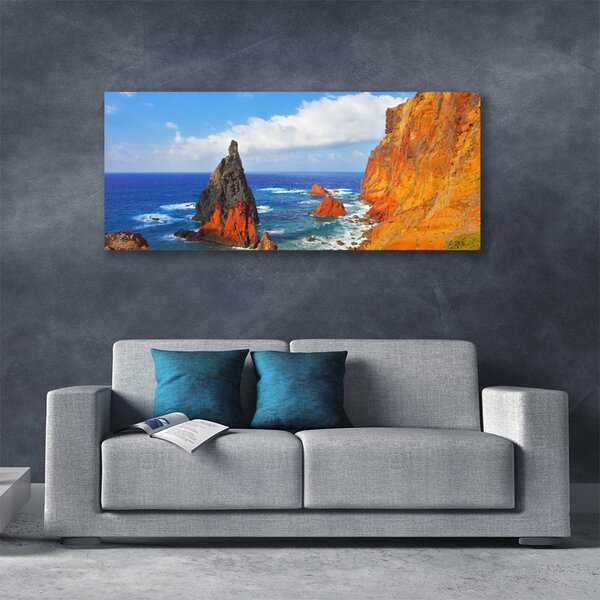 Tablou pe panza canvas Sea Rock Peisaj Galben Gri Maro Albastru