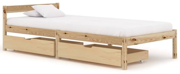 Cadru de pat cu 2 sertare, 100x200 cm, lemn masiv de pin