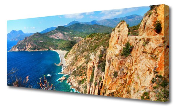 Tablou pe panza canvas Munții Marea Peisaj Galben Gri Albastru Verde