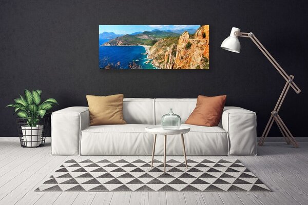 Tablou pe panza canvas Munții Marea Peisaj Galben Gri Albastru Verde