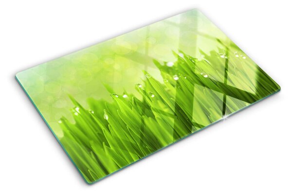 Tocător sticlă Iarbă verde cu picături de apă