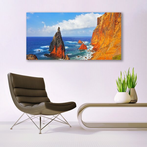 Tablou pe panza canvas Sea Rock Peisaj Galben Gri Maro Albastru
