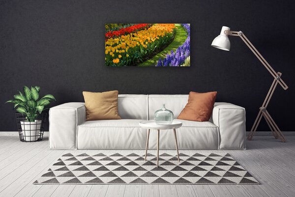 Tablou pe panza canvas Flori Floral Verde Roșu Galben Violet
