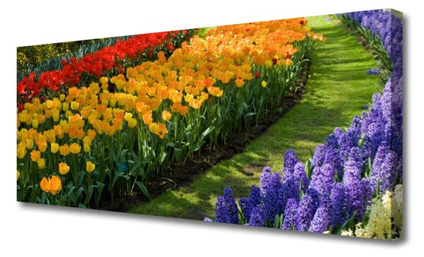 Tablou pe panza canvas Flori Floral Verde Roșu Galben Violet