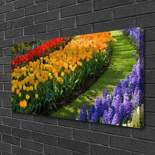 Tablou pe panza canvas Flori Floral Verde Roșu Galben Violet