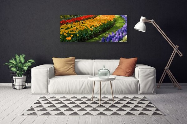 Tablou pe panza canvas Flori Floral Verde Roșu Galben Violet