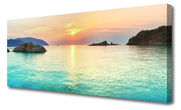 Tablou pe panza canvas Sea Sun Rocks Peisaj Galben Gri Albastru