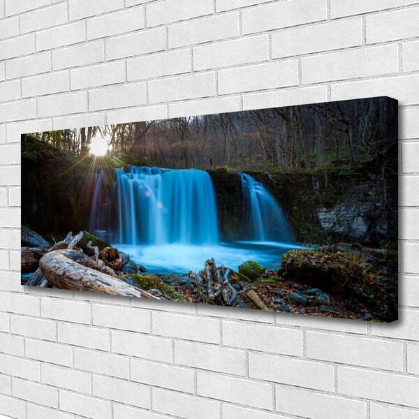 Tablou pe panza canvas Sunshine Cascada Natura Galben Maro Albastru Verde
