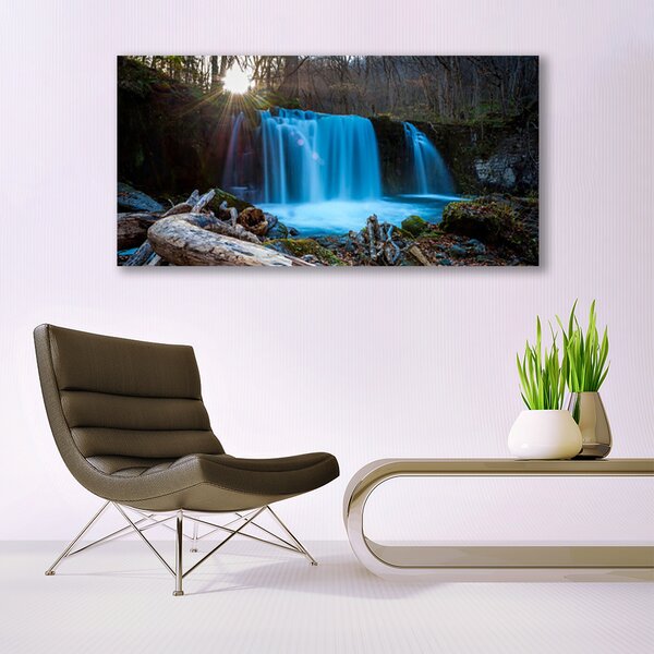 Tablou pe panza canvas Sunshine Cascada Natura Galben Maro Albastru Verde
