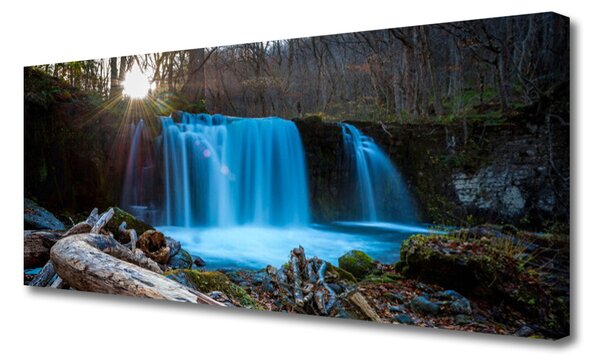Tablou pe panza canvas Sunshine Cascada Natura Galben Maro Albastru Verde