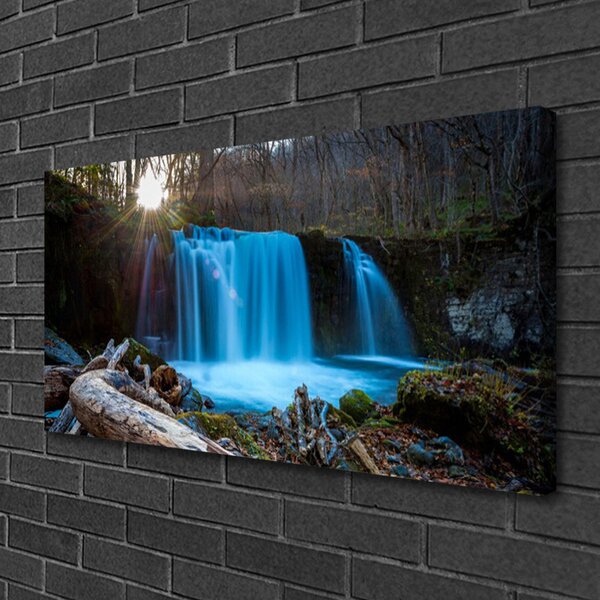 Tablou pe panza canvas Sunshine Cascada Natura Galben Maro Albastru Verde