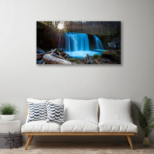Tablou pe panza canvas Sunshine Cascada Natura Galben Maro Albastru Verde