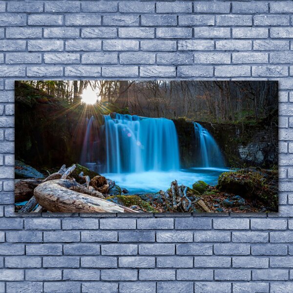 Tablou pe panza canvas Sunshine Cascada Natura Galben Maro Albastru Verde