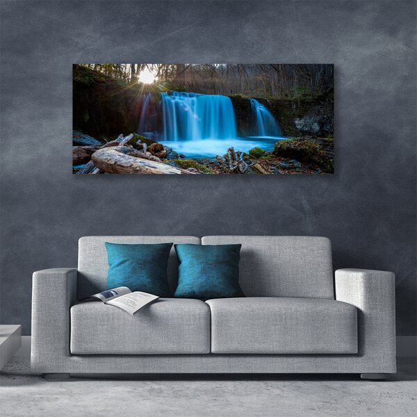 Tablou pe panza canvas Sunshine Cascada Natura Galben Maro Albastru Verde