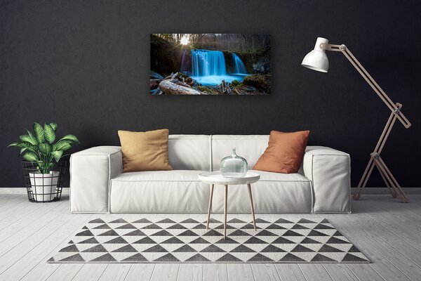 Tablou pe panza canvas Sunshine Cascada Natura Galben Maro Albastru Verde